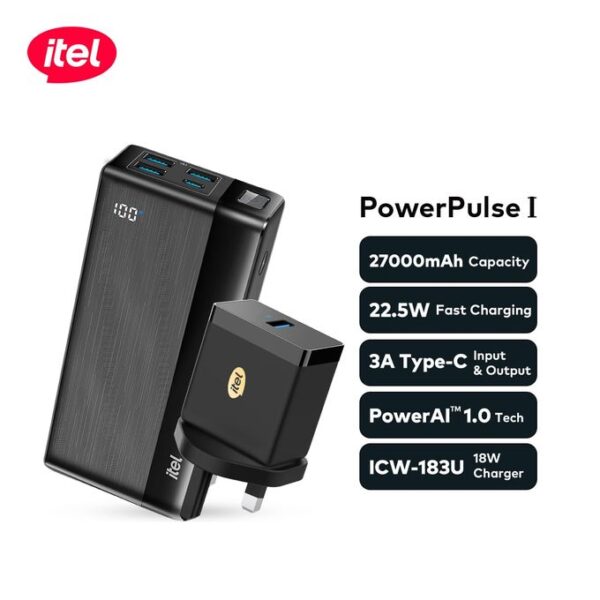 itel PowerPulseA1481 PowerBank27000mAh 22.5W Fast Charging Type-C+18W Charge