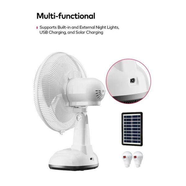 itel 12 Inches AC/DC Solar Rechargeable Fan With Panel & 2 Bulbs - Image 4