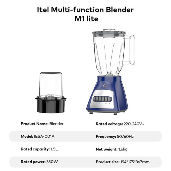 itel Multi-function Blender 1.5L M1 Lite 500W Motor Easy Mixing - Image 3