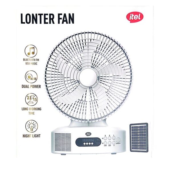 itel 12 Inches AC/DC Solar Rechargeable Music Fan With Panel