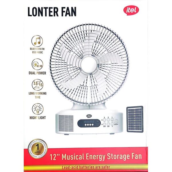 itel 12 Inches AC/DC Solar Rechargeable Music Fan With Panel - Image 2