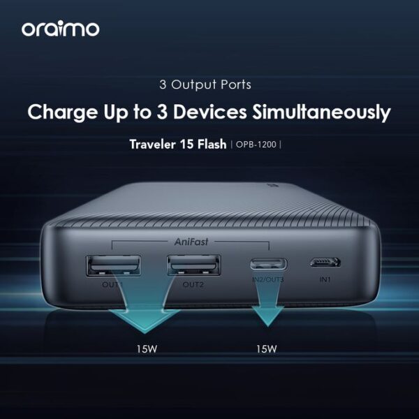 Oraimo 20000mAh Traveler 15 Flash 15W Power-Bank + Type-C In-put & Out-put OPB-1200 - Image 5