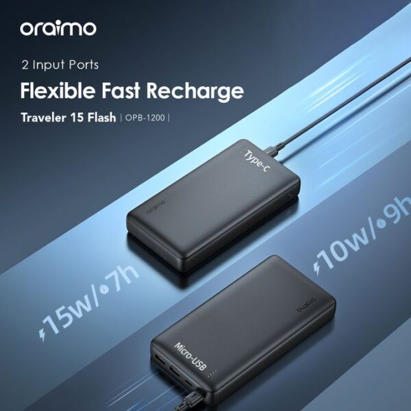 Oraimo 20000mAh Traveler 15 Flash 15W Power-Bank + Type-C In-put & Out-put OPB-1200 - Image 6