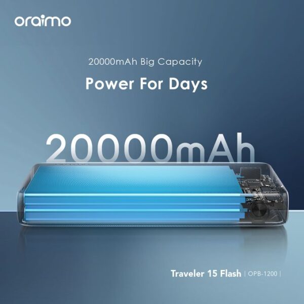 Oraimo 20000mAh Traveler 15 Flash 15W Power-Bank + Type-C In-put & Out-put OPB-1200 - Image 7