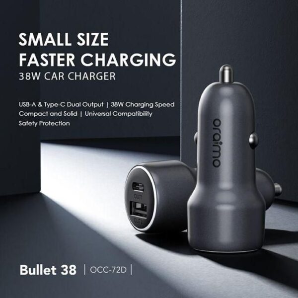 Oraimo Bullet 38 OCC-72D Bullet 38 38W Fast Charging Compact Safe Car Charger - Image 2