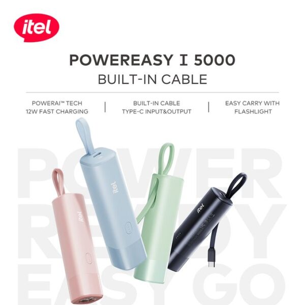 itel PowerEasy1 5000 A1110 Power-Bank 12W Fast Charging Built-in Cable Torch - Image 7