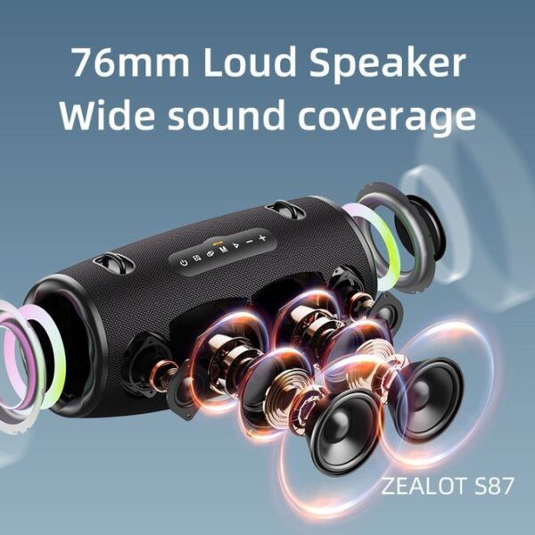 Zealot Bass Waterproof S87 Bluetooth Standard Battery Speaker - Image 4