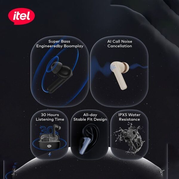 itel BudsAir Pro Super Bass ENC Bluetooth 5.4 Touch Control Earbuds - Image 3