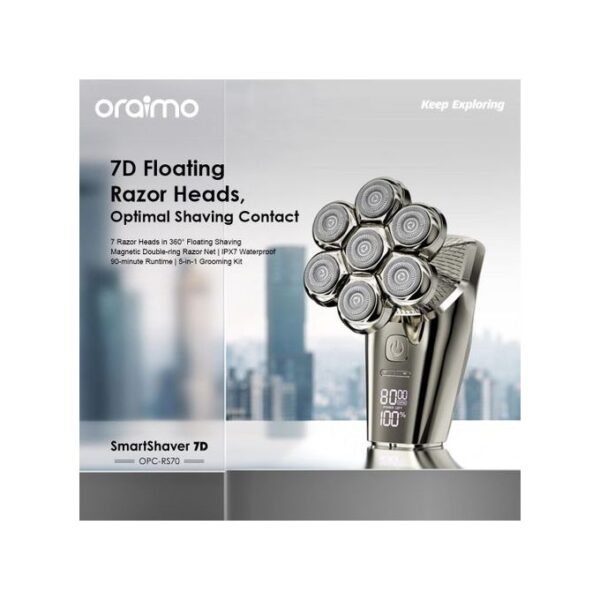 Oraimo Smart Shaver 7D 7 Razor Heads 360° 5-in-1 Grooming Kit Rotary Shaver Clipper OPC-RS70 - Image 2