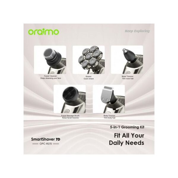 Oraimo Smart Shaver 7D 7 Razor Heads 360° 5-in-1 Grooming Kit Rotary Shaver Clipper OPC-RS70 - Image 8