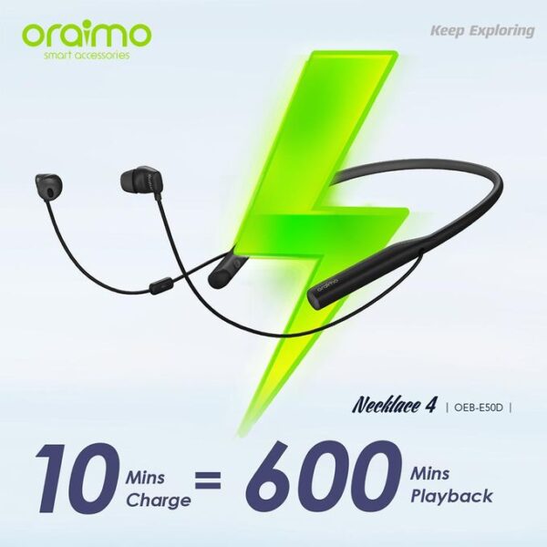 Oraimo Necklace 4 Dual EQ Multiple Connection 50-hr playtime Quick Charge Neckband Earphone OEB-E50D - Image 5