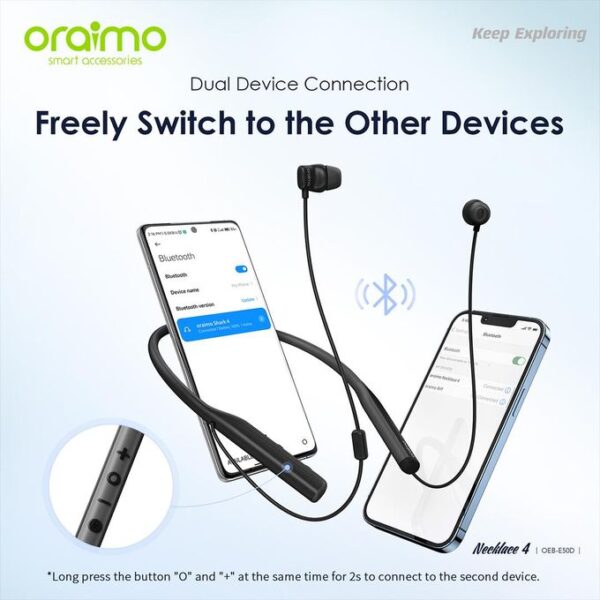 Oraimo Necklace 4 Dual EQ Multiple Connection 50-hr playtime Quick Charge Neckband Earphone OEB-E50D - Image 7