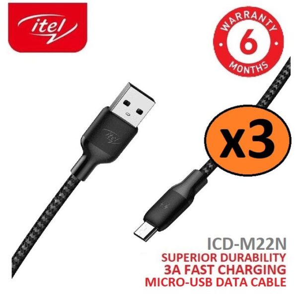 itel 3pcs M22N 3A Extra Durable Braided Micro USB Cable