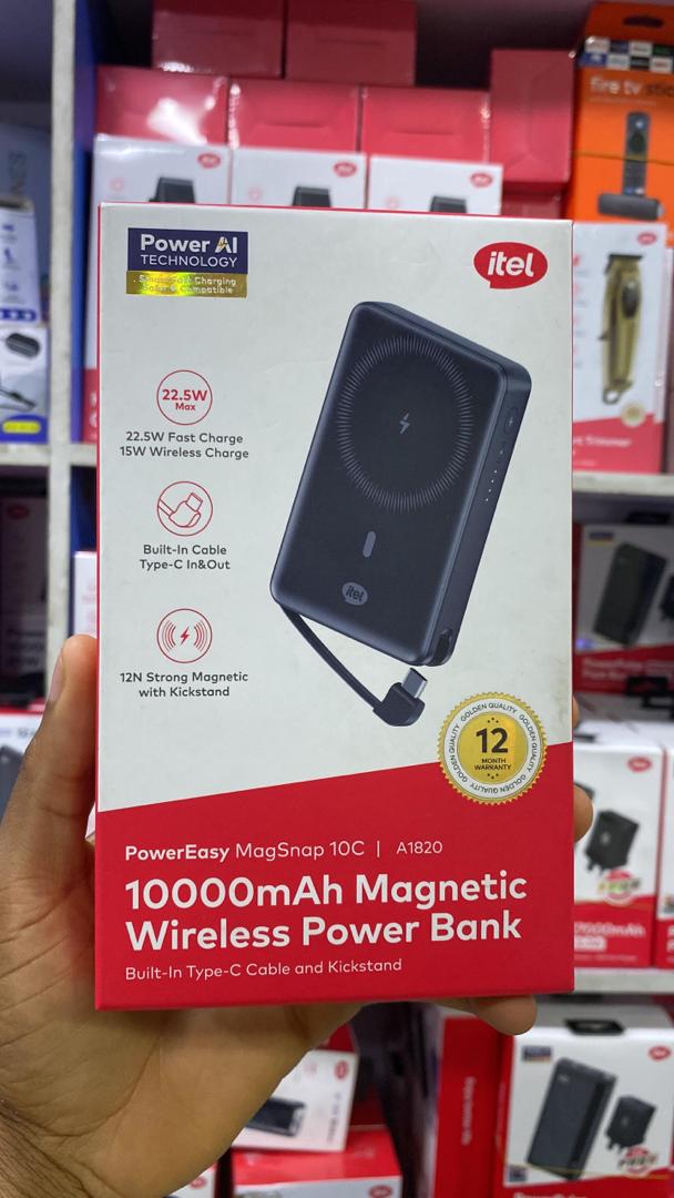 Itel PowerEasy A1820 Dual Wireless Fast Charger 22.5W + 15W 10000mah Strong Magnetic Hold