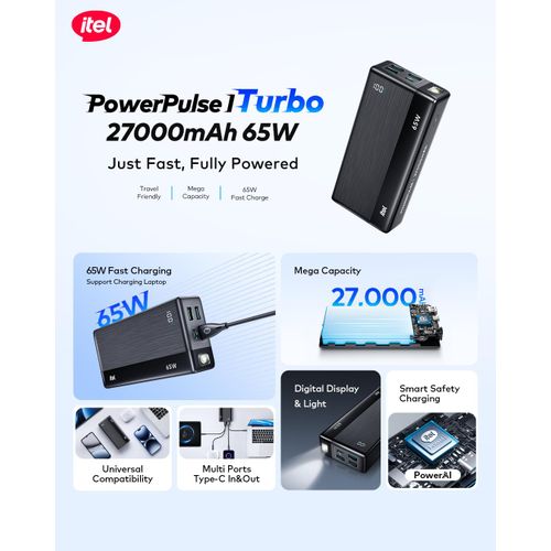Itel PowerPulse Turbo A1980 Power-Bank 27000mAh 65W Fast Charging Laptop Compatibility - Image 2